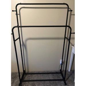 Double Rods Garment Rack with Wheels, Clothing Rack for Hanging Clothes,4 Hooks